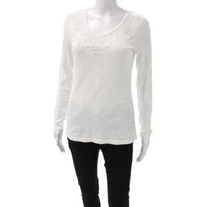 Ariat Women White V-Neck Lace Cotton Long Sleeve T-Shirt Size S